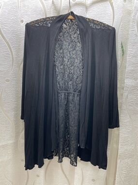 Eclipse Open Front Cardigan Womens Large Black Excellent Lace Back Long Sleeve‎